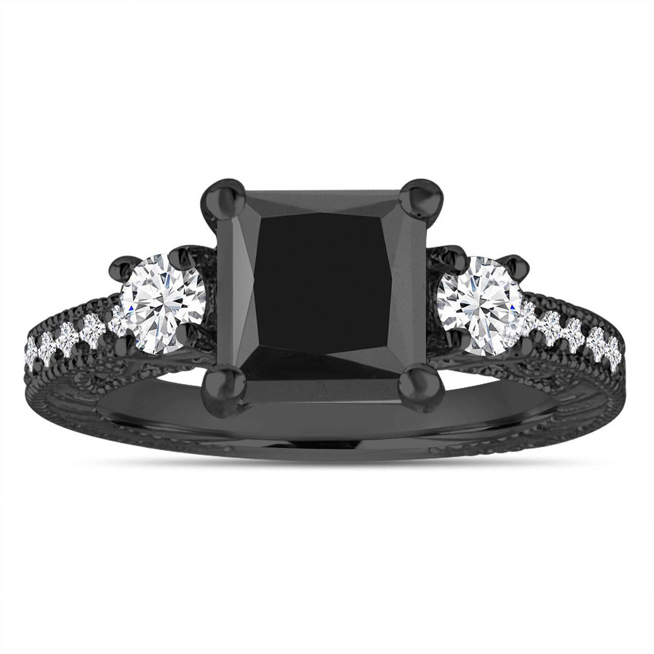 Diamond Bridge Black Gold Princess Cut Engagement Ring