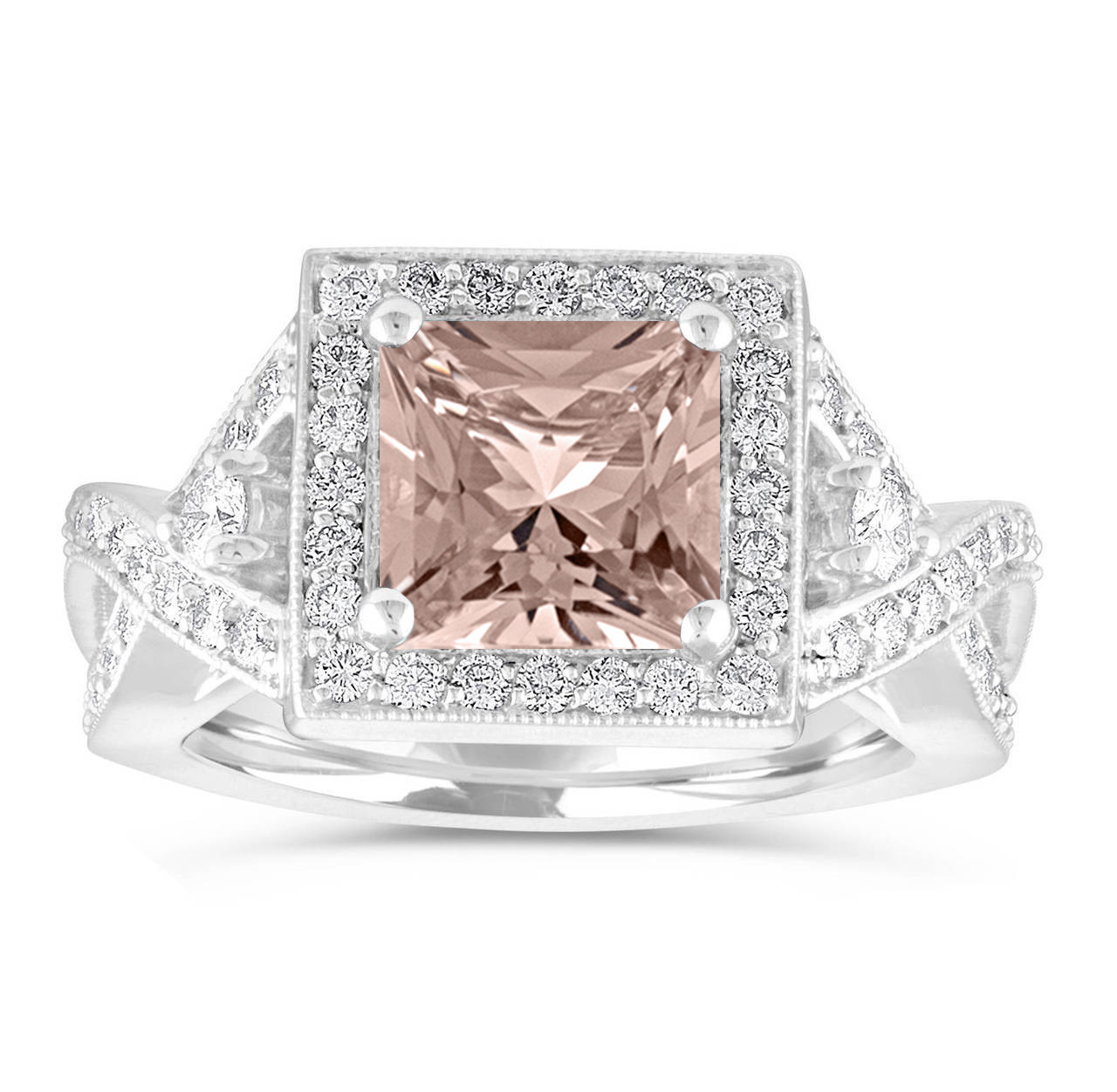 Morganite Engagement Ring, Princess Cut Wedding Ring, Diamond Bridal ...