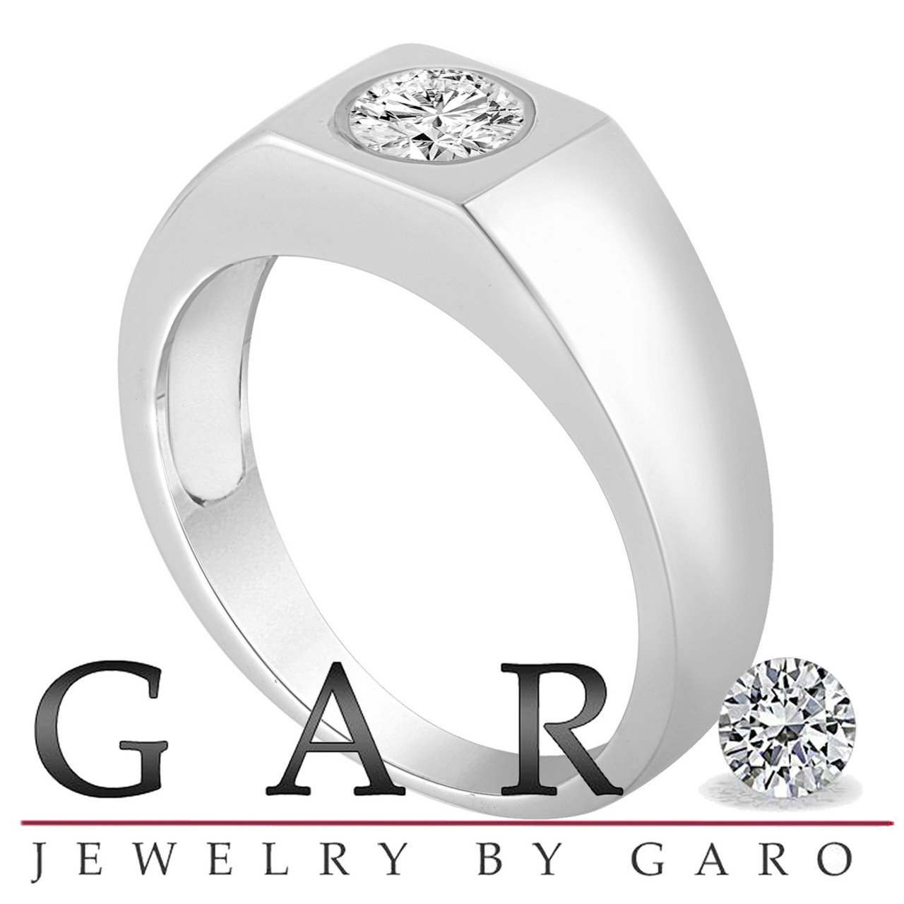 Mens National Diamond Wedding Ring 18K White Gold, 0.50 Carat GIA 