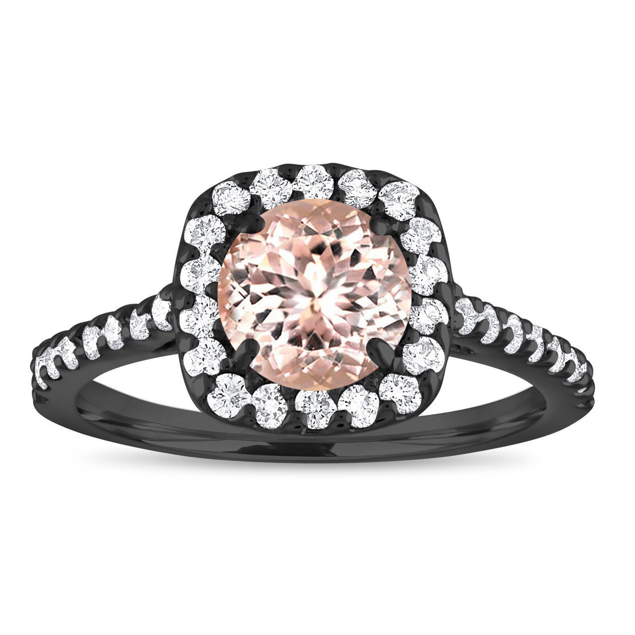 Vintage Morganite Engagement Ring Black Gold Cushion Cut