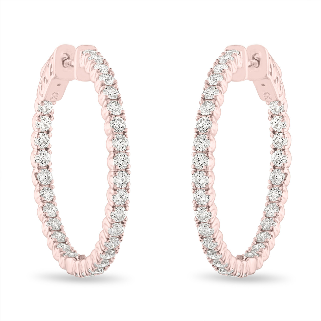 Large rose gold diamond hoop earrings