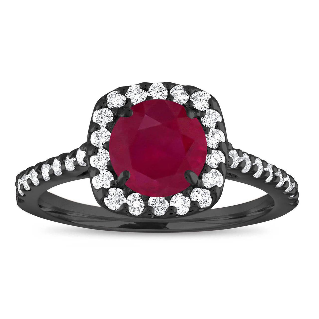 Ruby Engagement Ring Vintage With Diamonds Bridal Ring Red