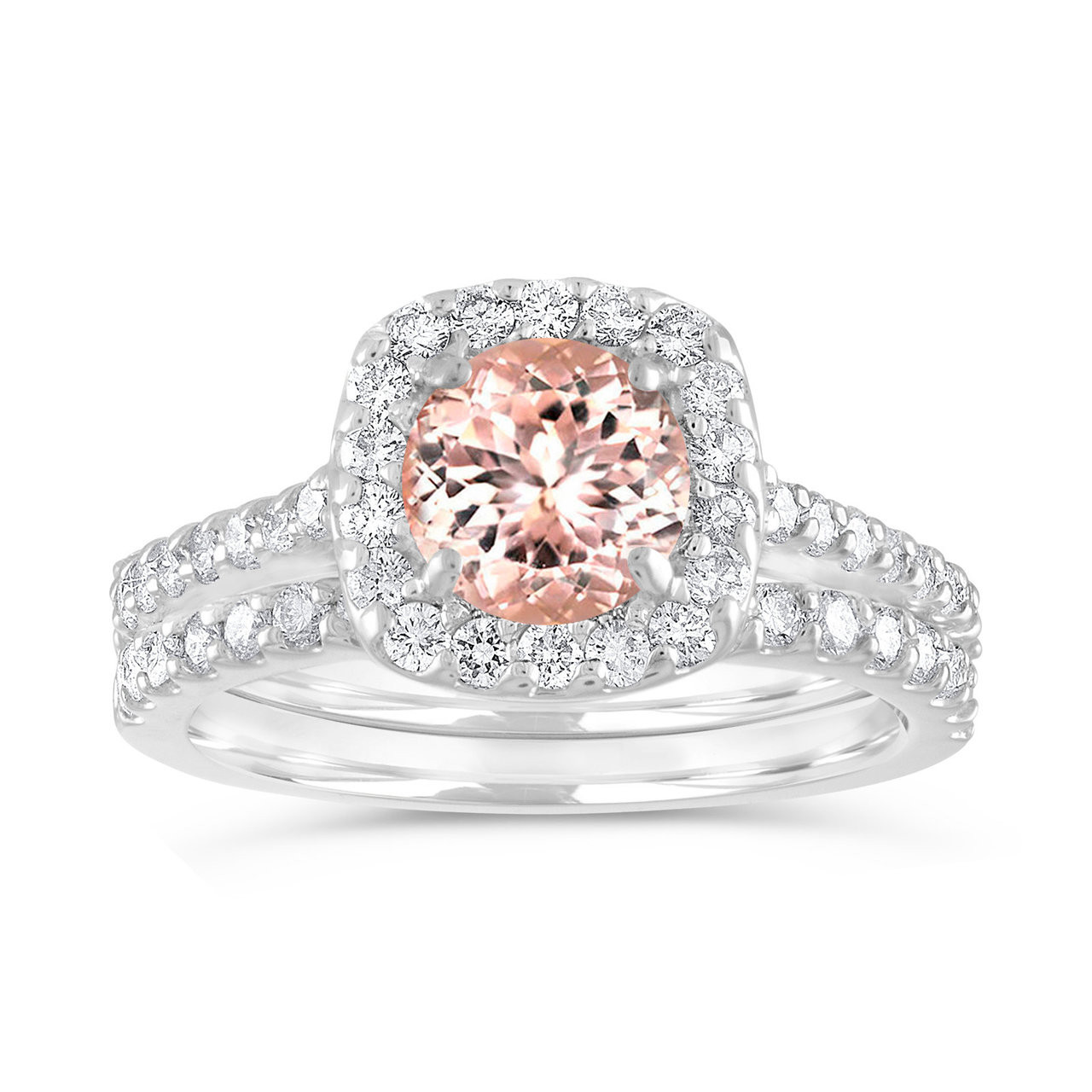 Rose Gold Morganite Engagement Ring, Pear Shaped Morganite and Diamond Wedding  Ring, Certified 1.58 Carat Pave Halo Unique Handmade