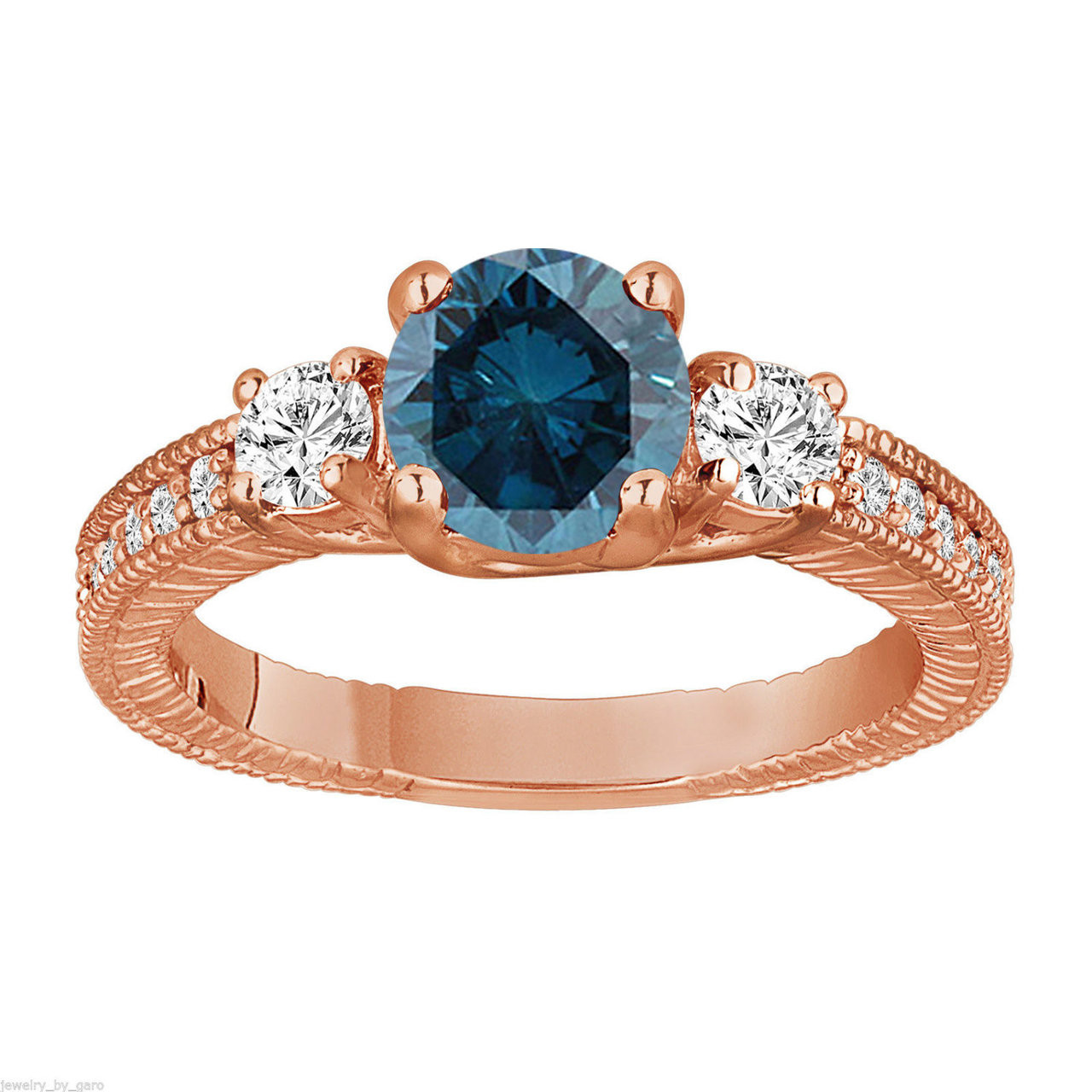 Blue Diamond Engagement Ring Rose Gold Unique Diamonds