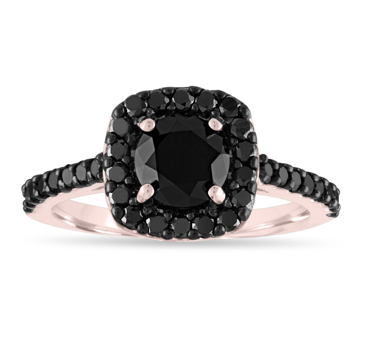 Black Diamond Engagement Ring Rose Gold Cushion Cut