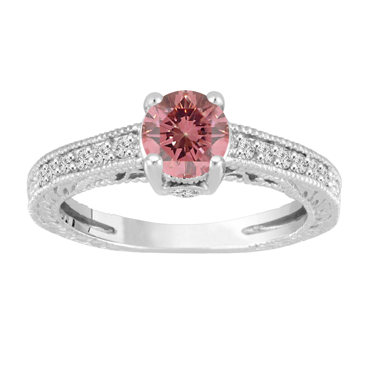 2.75Ct Round Cut Diamond & Side Pink Diamond Engagement Ring Set 925  Sterling Silver – DiamondLoops