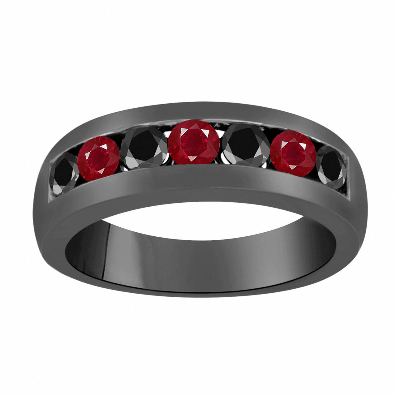 Vintage Style Alternating Black Diamonds and Rubies Wedding Ring