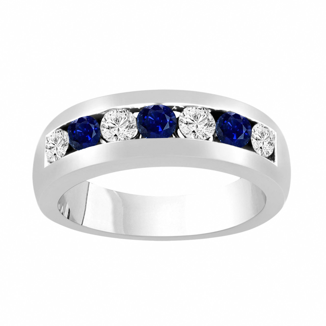 Platinum Alternating Sapphire and Diamonds Wedding Band, Blue