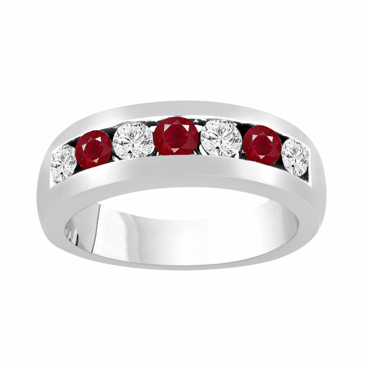 Alternating Diamonds & Rubies Wedding Band, Mens Ruby Wedding Ring