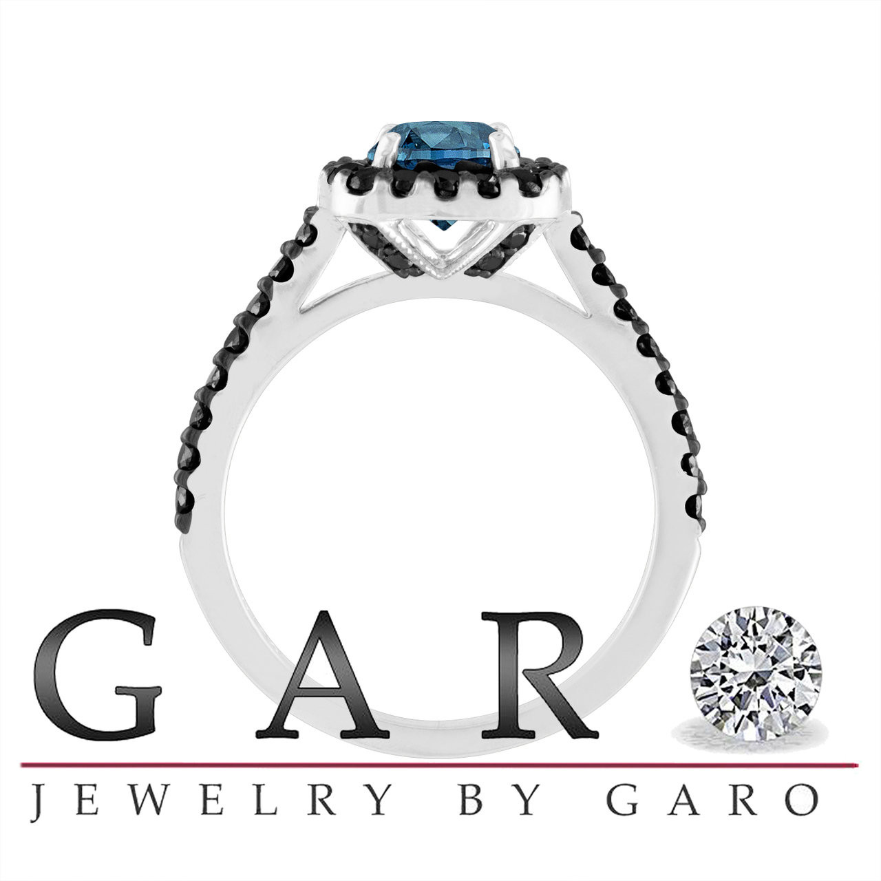 1.68 Carat Blue Diamond Engagement Ring, Black & Blue Diamond 