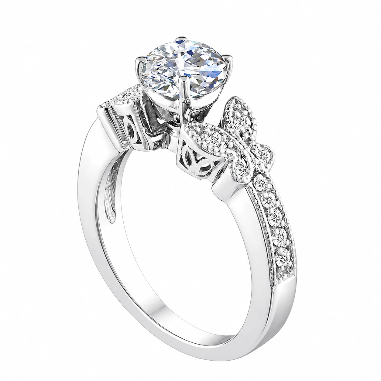 14k butterfly white gold ring