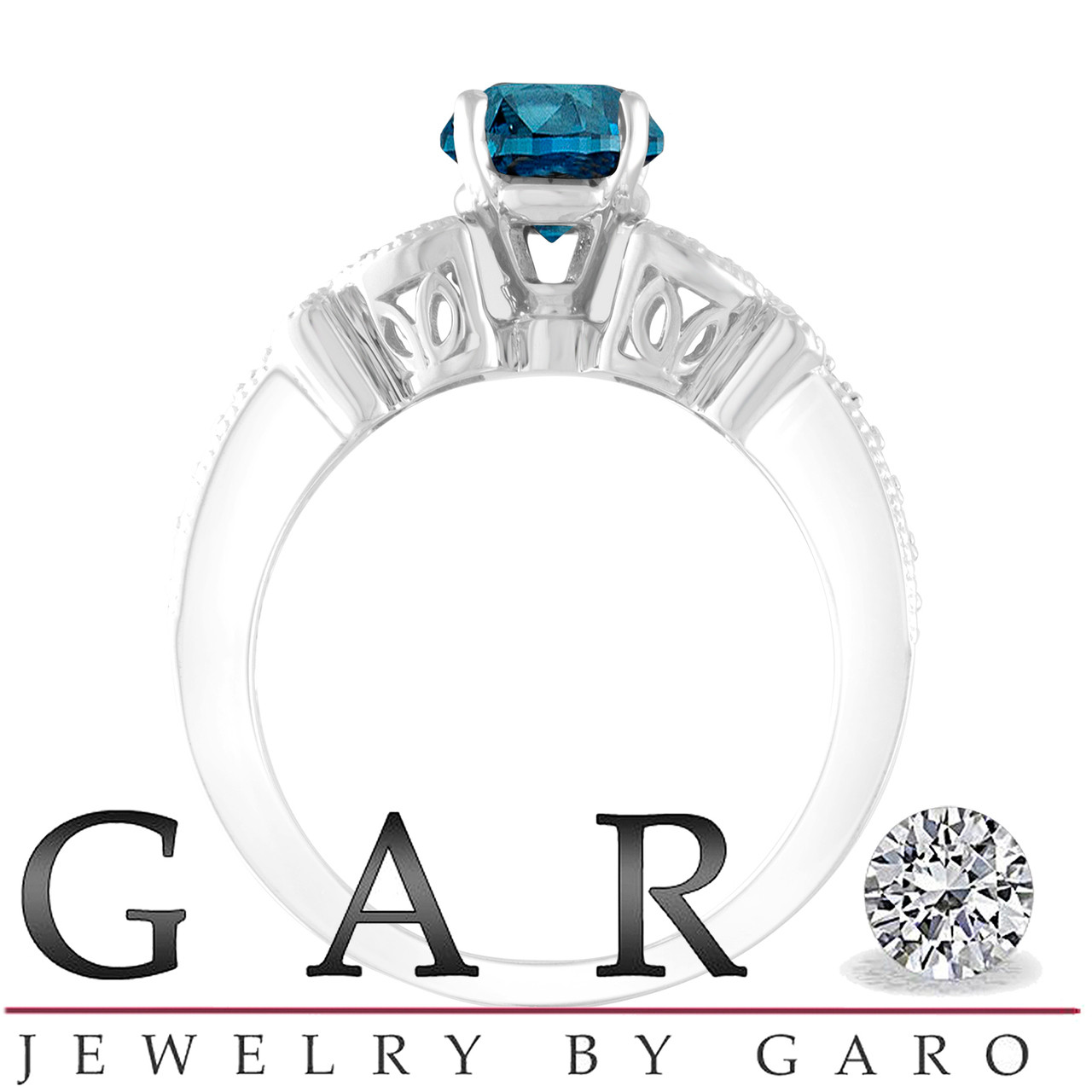 Blue Diamond Engagement Ring, Butterfly Wedding Ring 14K White Gold 1.