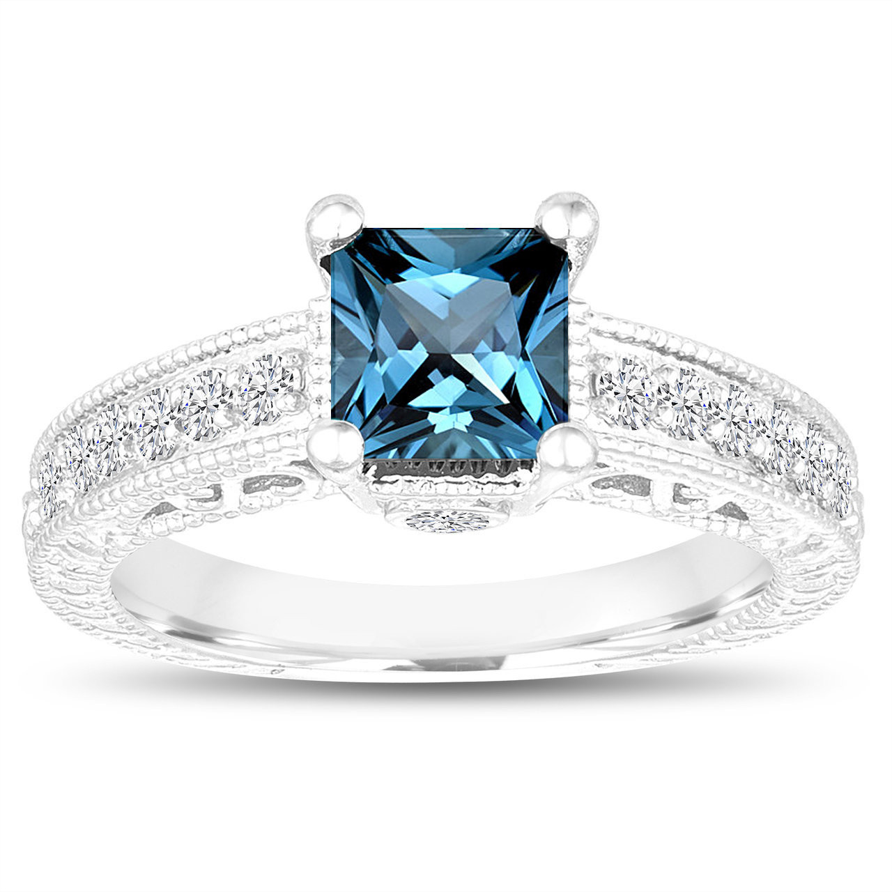 Princess Cut London Blue Topaz Engagement Ring, Wedding Ring, 1.37 ...