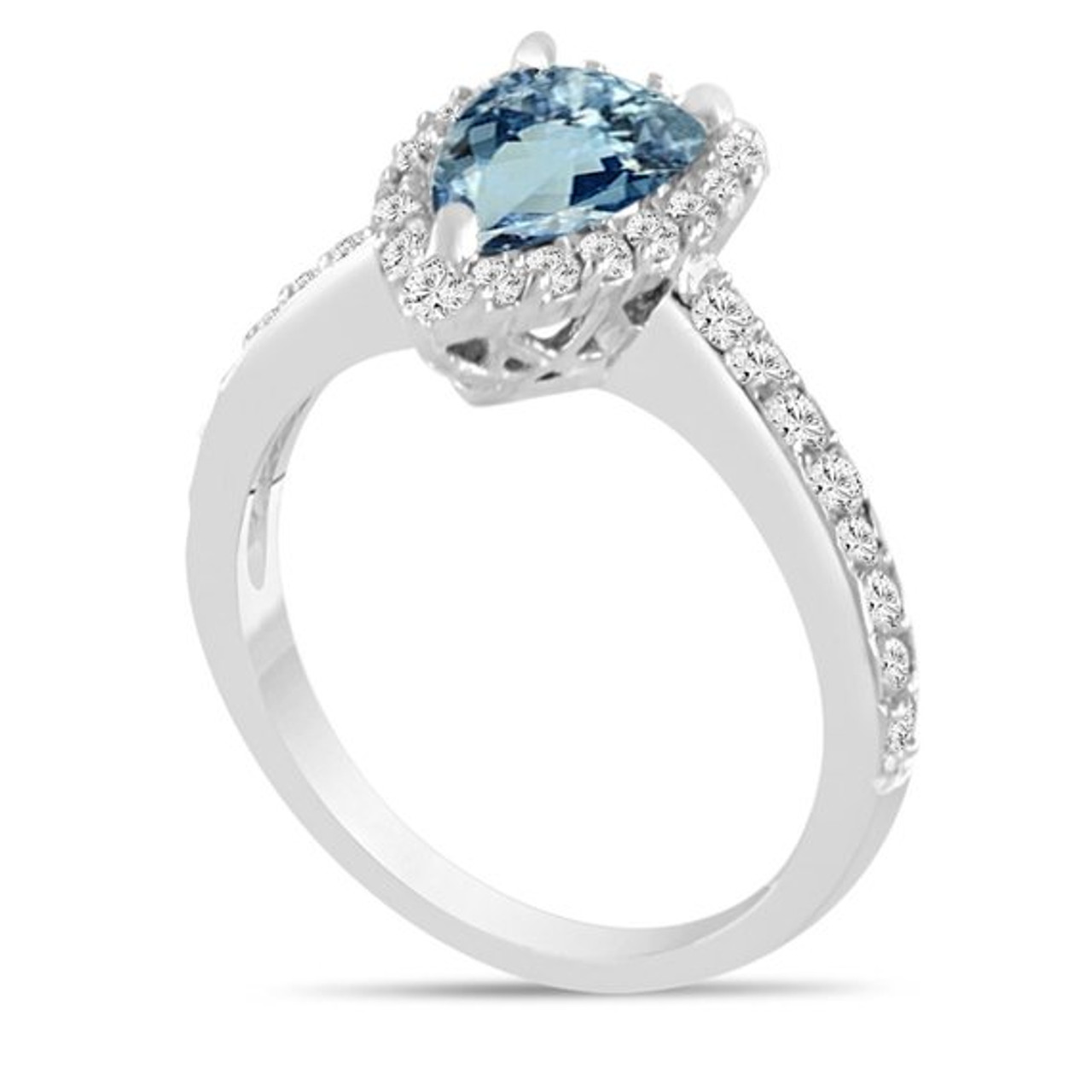 Pear Diamond Solitaire Engagement Ring,14K White Gold (0.69 Ct,Ocean  Blue(Irradiated) Color,Vs2 Clarity)