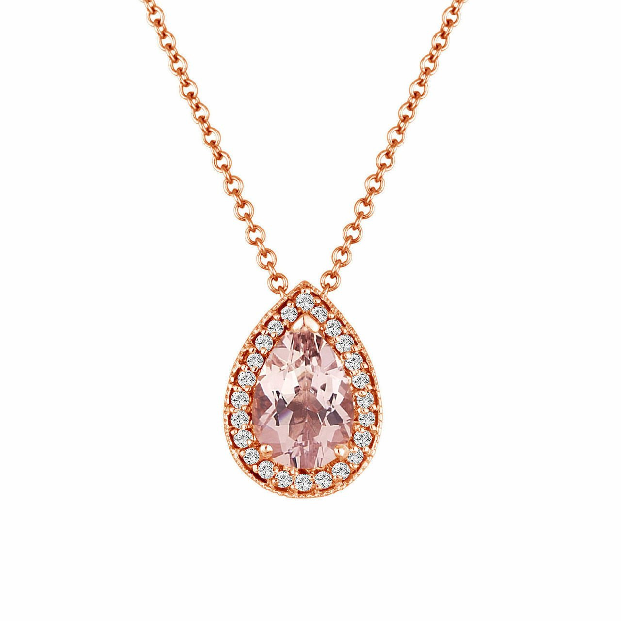 Rose Gold Pear Shaped Morganite & Diamond Pendant Necklace, 0.84 Carat  Handmade