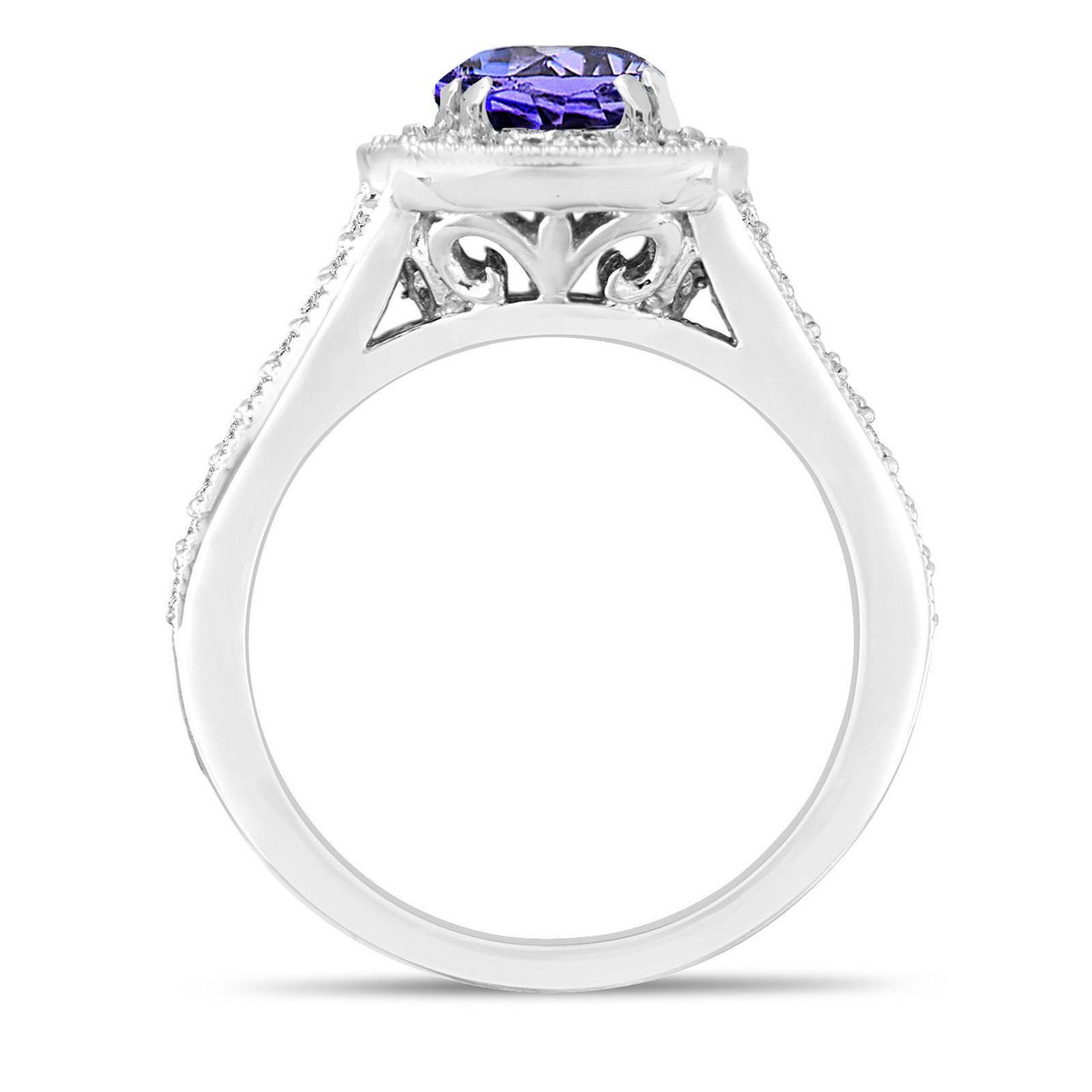 Tanzanite and Diamond Engagement Ring, Halo Engagement Ring, 14K White ...