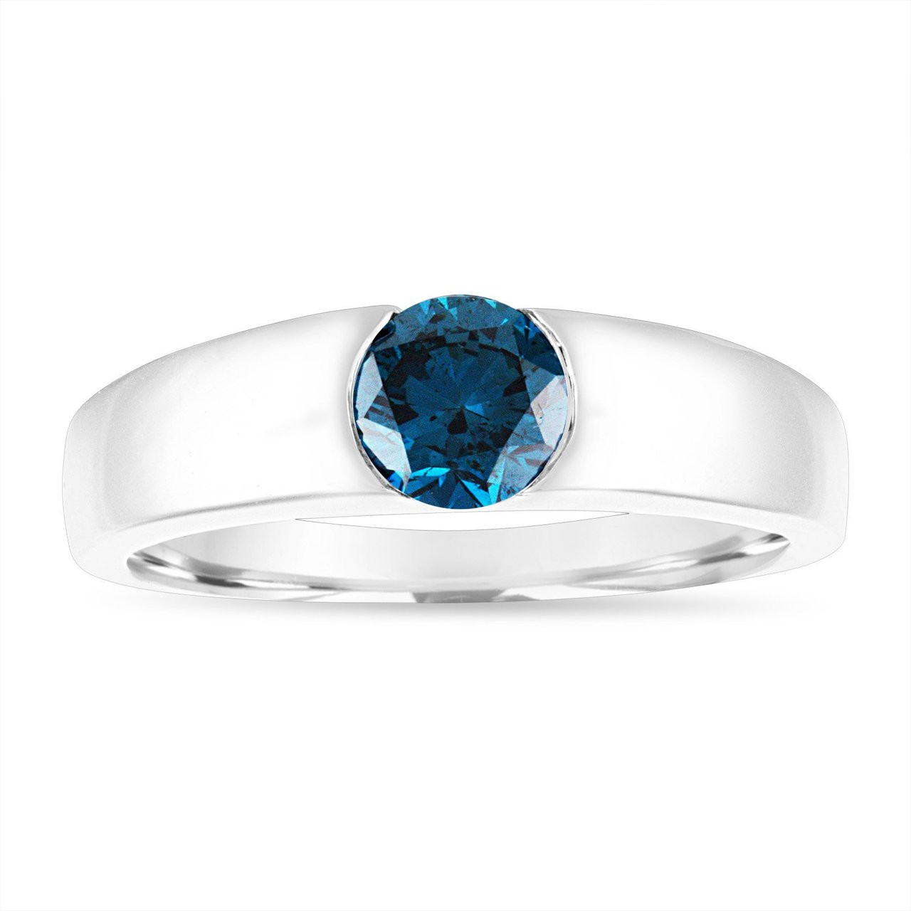 Blue Diamond Mens Wedding Ring, Mens Solitaire Ring