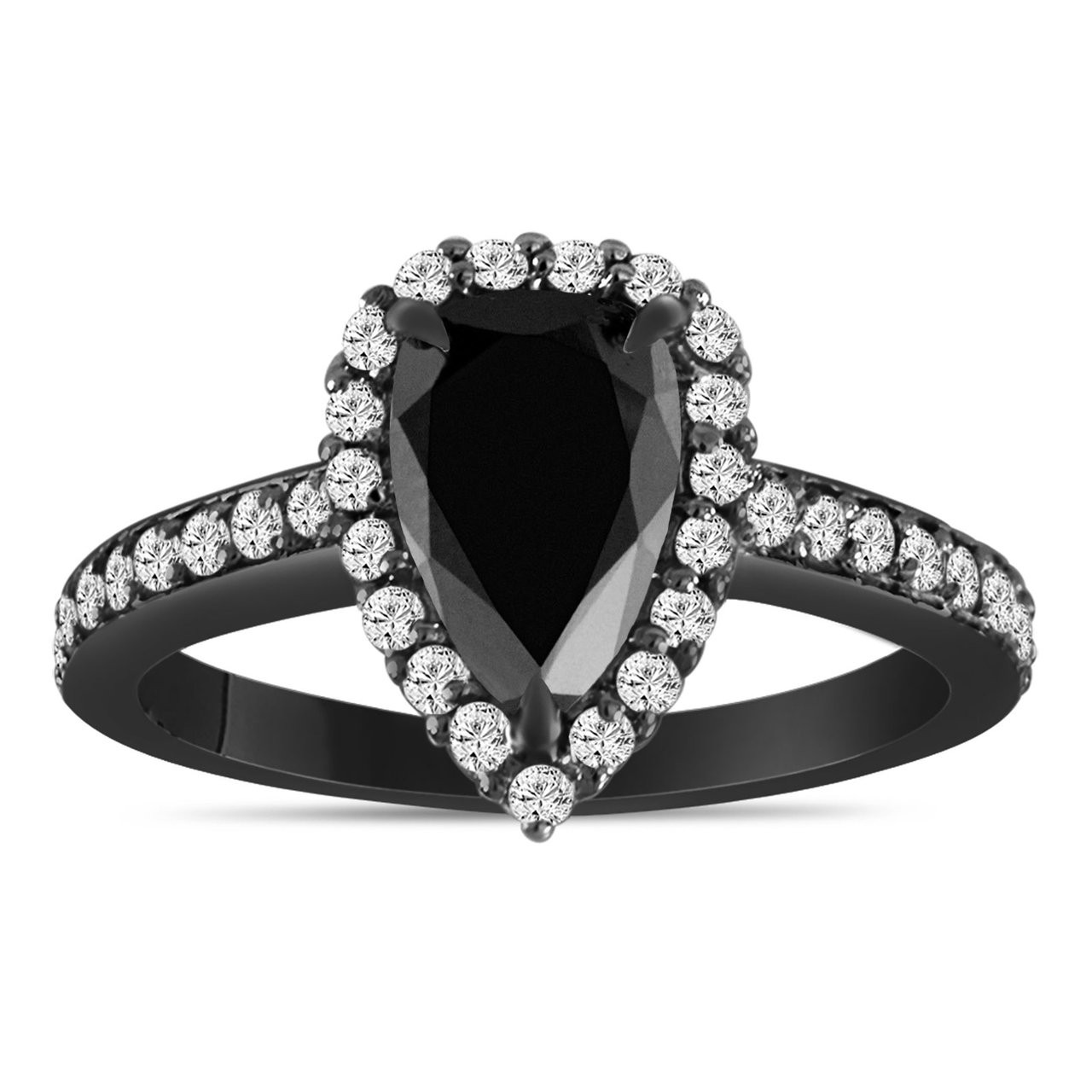 1.75 Carat Pear Shaped Black Diamond Engagement Ring, Black Diamond ...