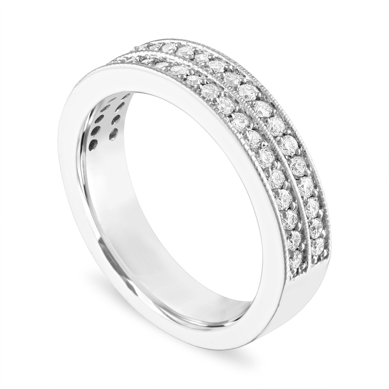 Diamond Wedding Ring 18K Rose Gold, Half Eternity Diamonds Wedding Band, Two Row 4 mm 0.45 Carat Handmade