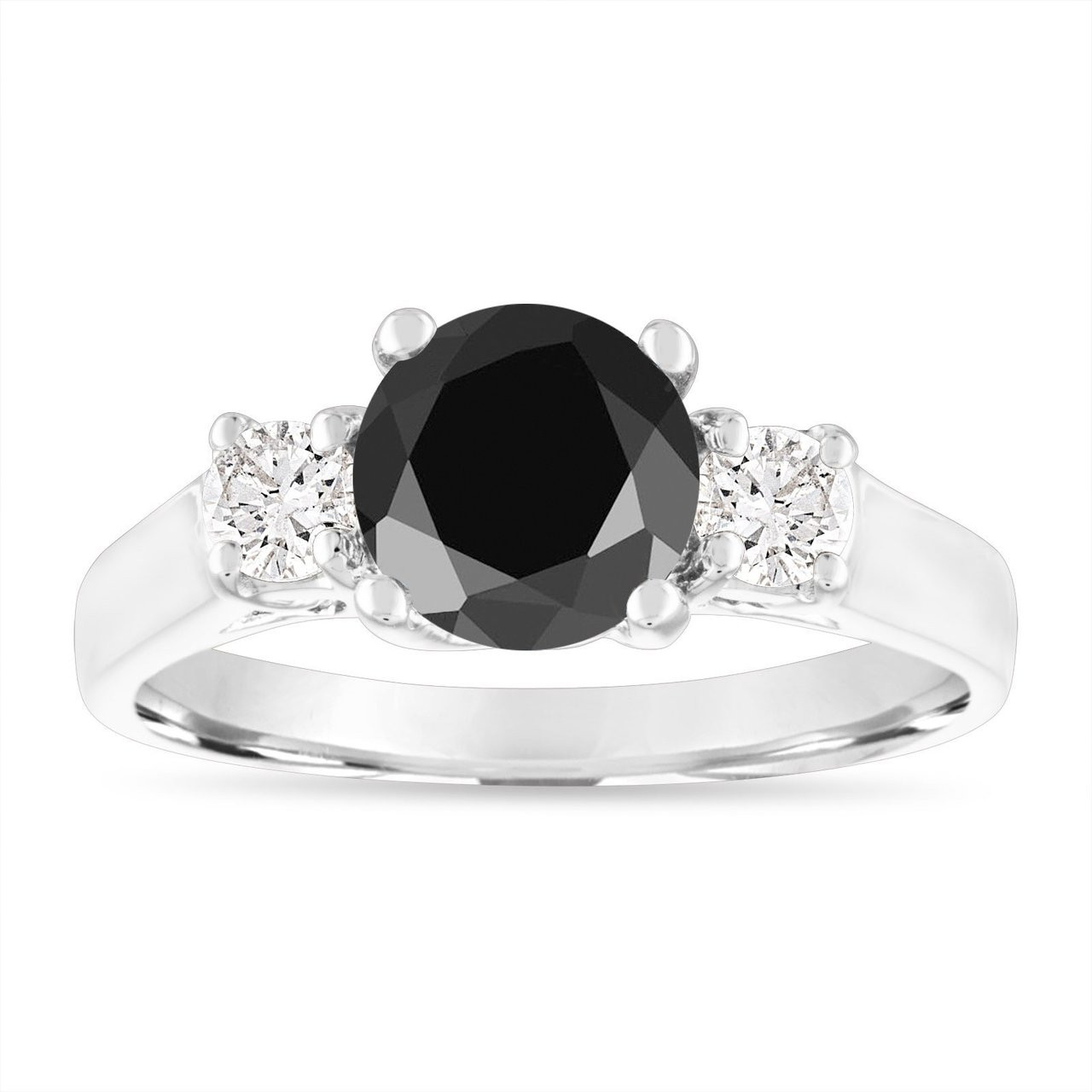 Black Diamond Engagement Ring Platinum, Three Stone Engagement Ring, 2. ...
