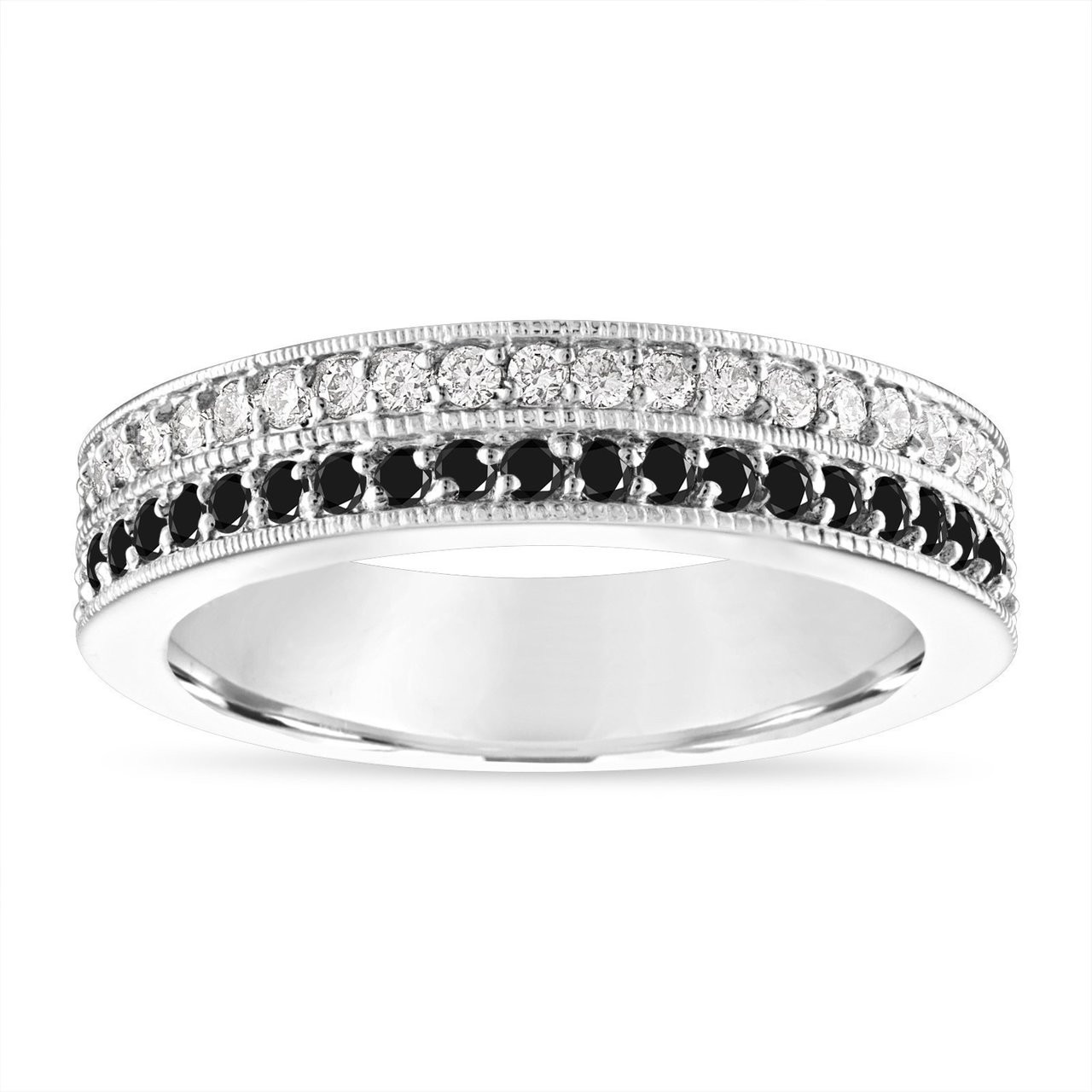 Black and White Diamond Wedding Band, Two Row Half Eternity