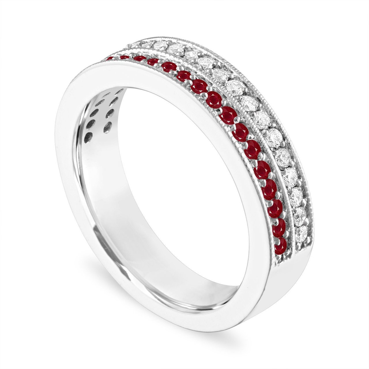 Dazzlingrock 18K White Gold Ruby & Diamond Engagement Ring - 3 Stone Setting