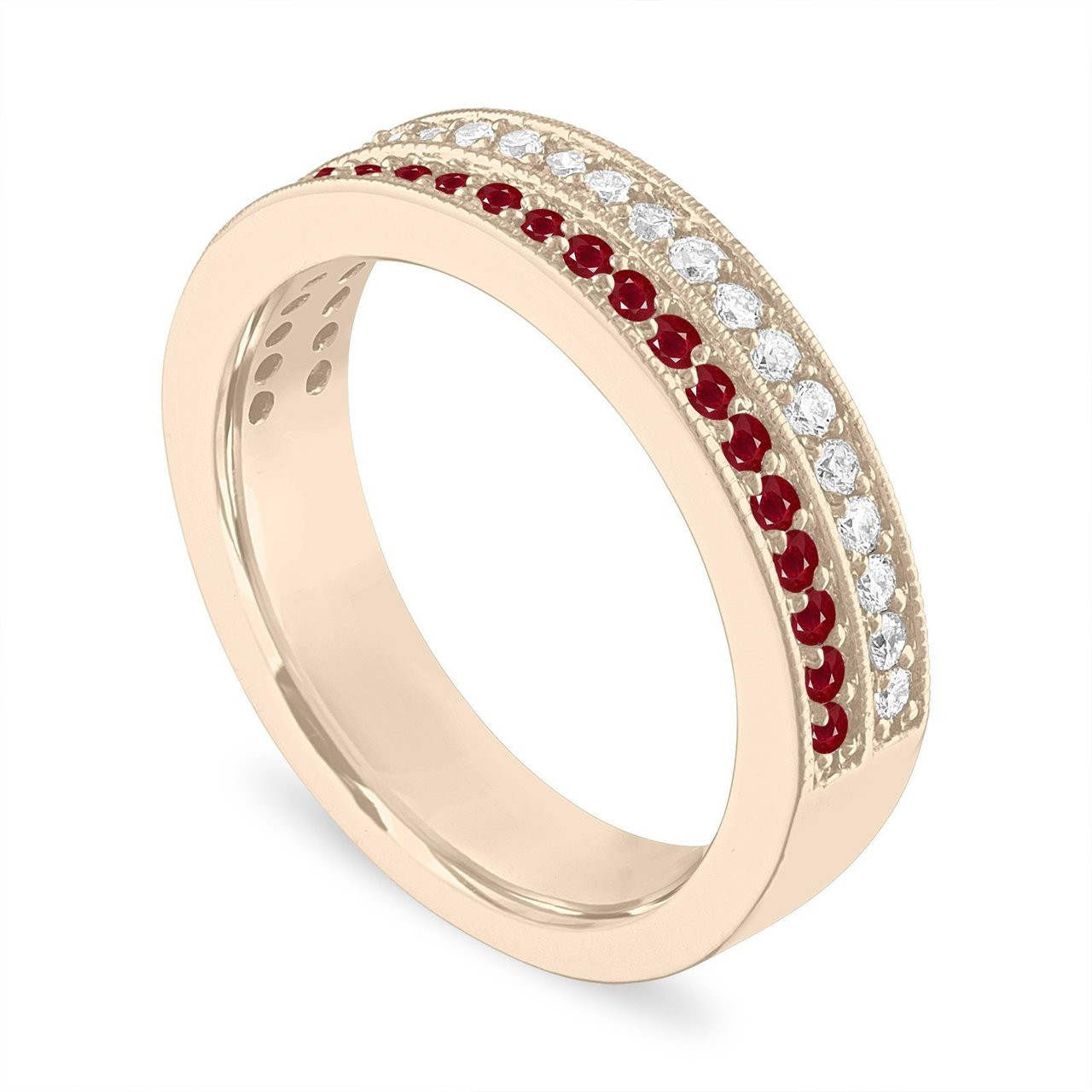 Ruby and Diamonds Wedding Ring, Half Eternity Ruby Wedding Band,
