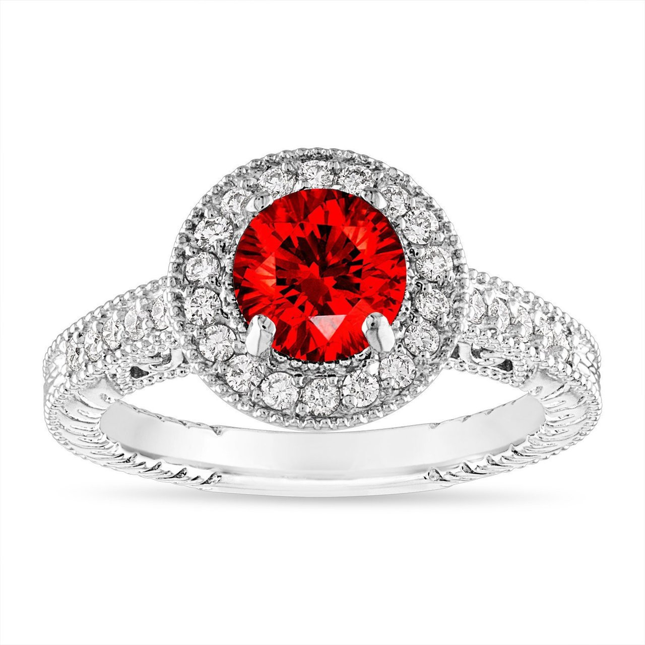 Trillion Red Garnet Diamond Tie Bow Engagement Ring 14K Rose Gold