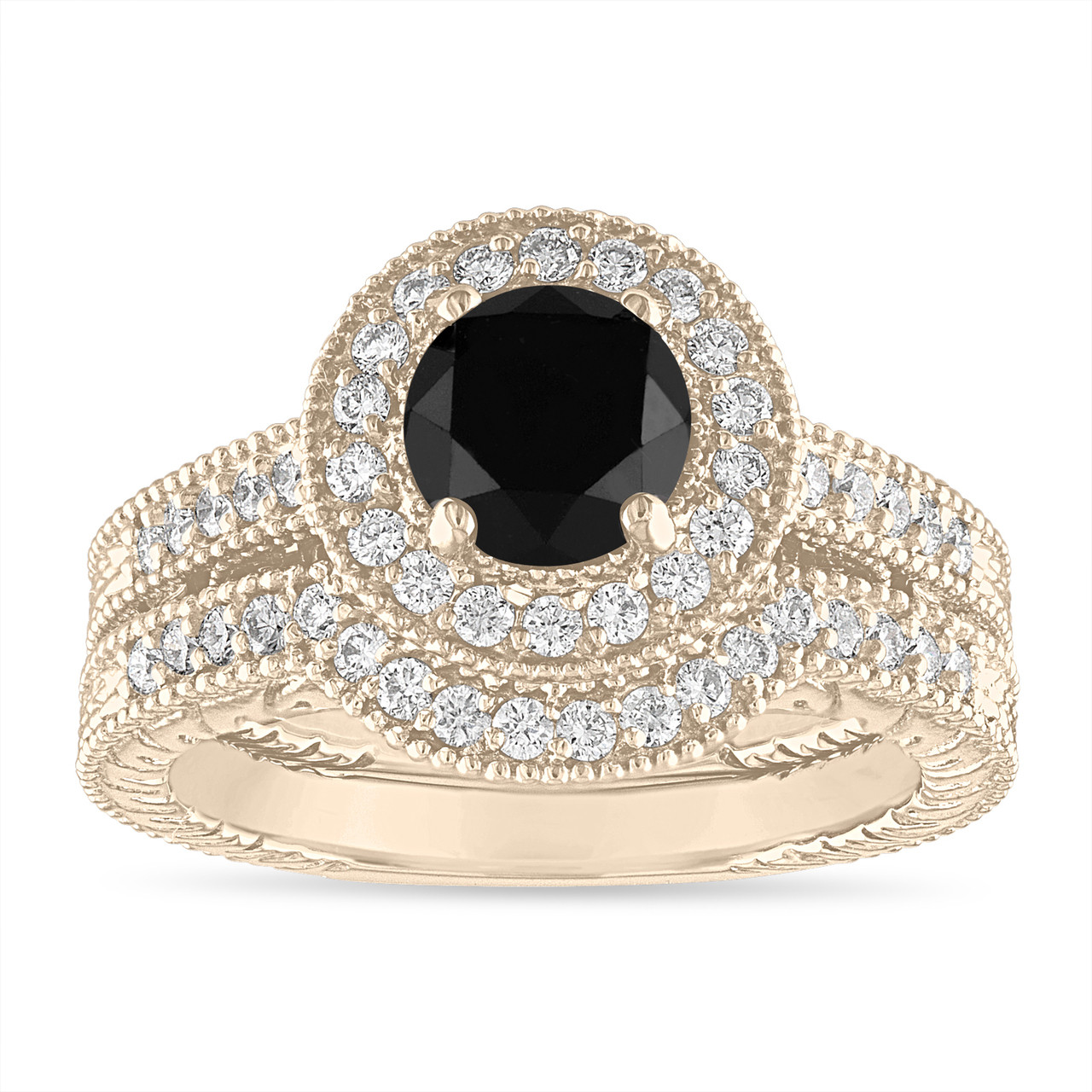 1 66 Carat Black Diamond Engagement Ring Set Vintage Wedding