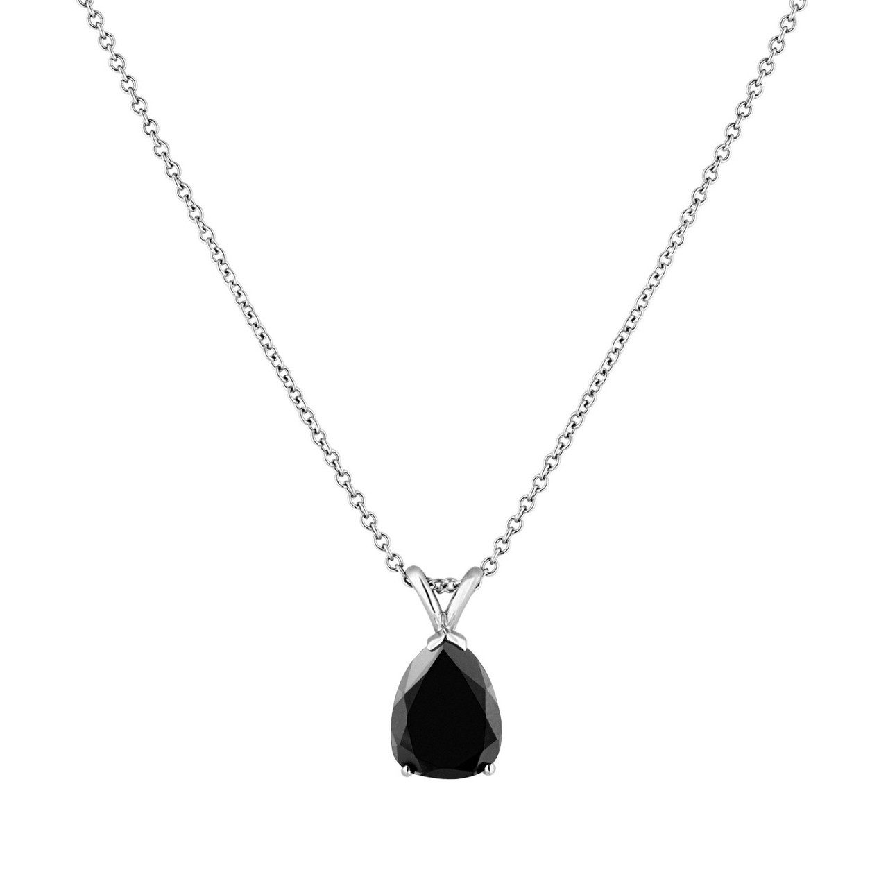 2.70 Carat Pear Shaped Black Diamond Solitaire Pendant Necklace 14K ...