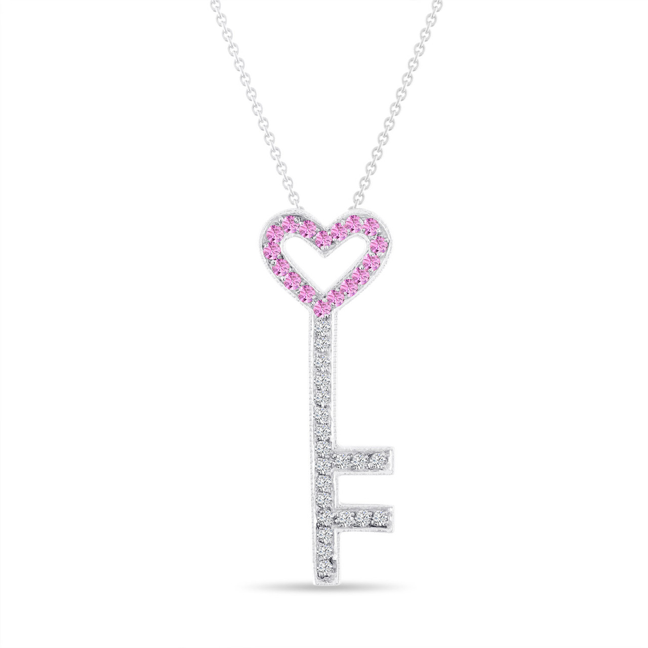 Heart Necklace with Pink Sapphire in White Gold