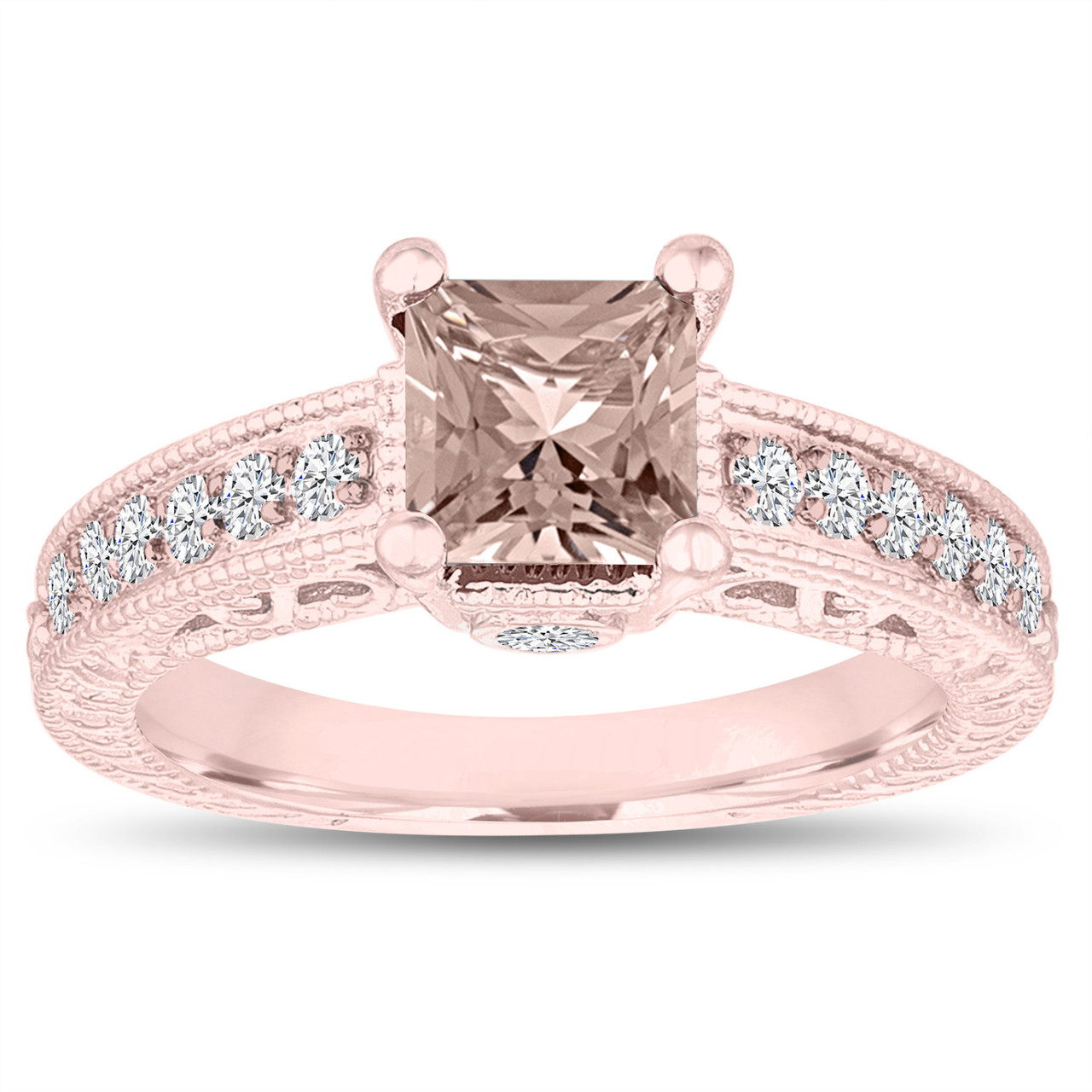 Unique Morganite Engagement Ring Rose Gold, Princess Cut Filigree ...