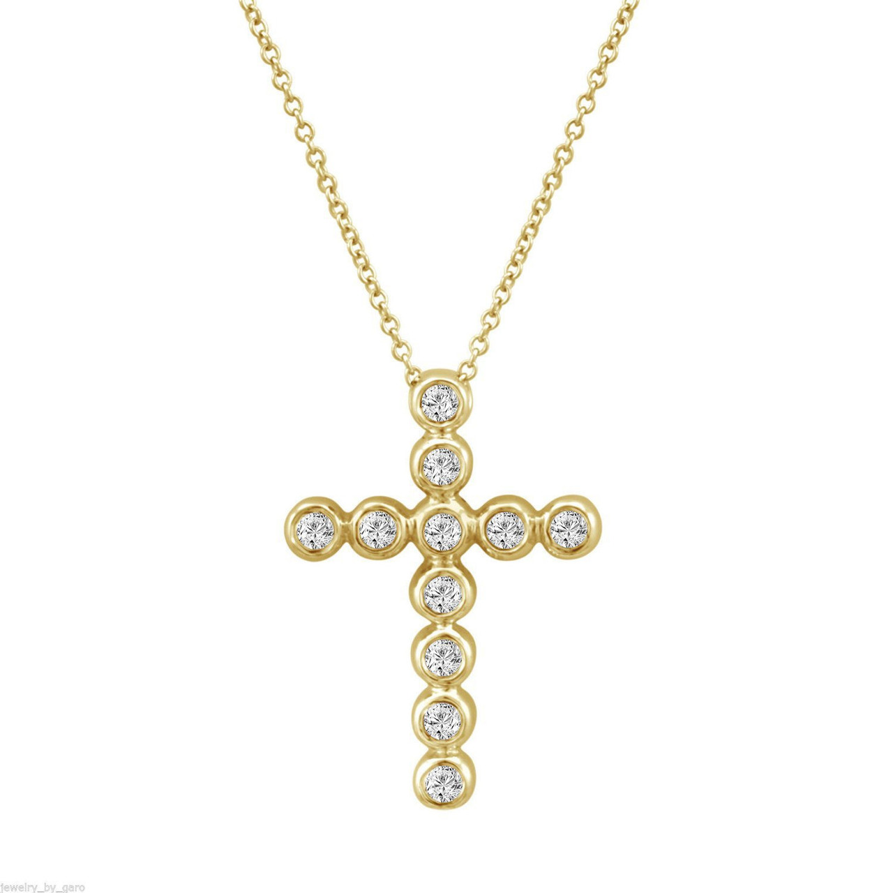 Diamond Cross Pendant, Gold Cross Necklace, 0.44 Carat 14K Yellow Gold ...