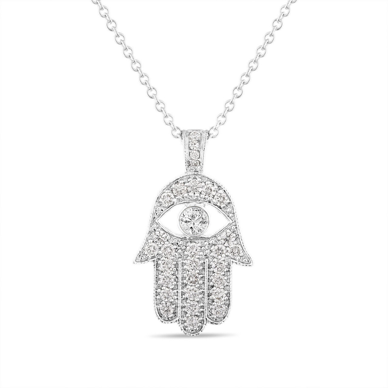 Hamsa Diamond Pendant, Large Hamsa Diamond Necklace, Evil