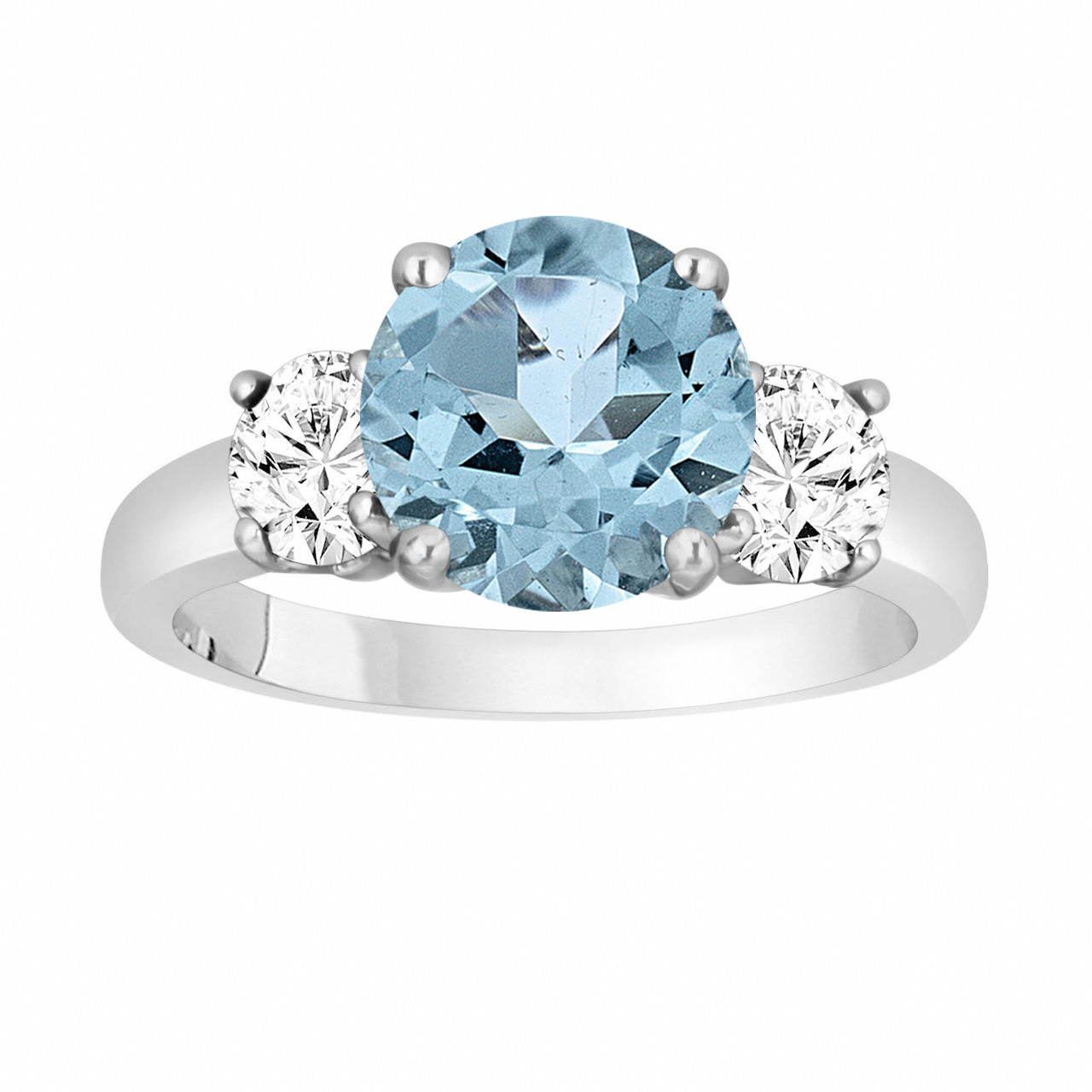 Aquamarine and Diamonds Three-Stone Engagement Ring, Vintage Style 14k ...