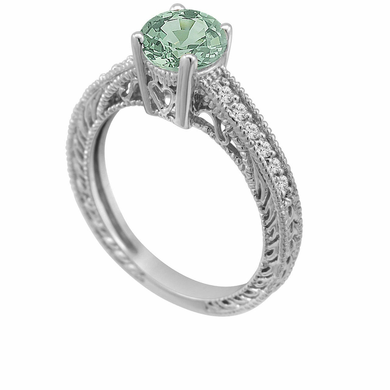 Olive Green Sapphire Halo Ring 18K White Gold