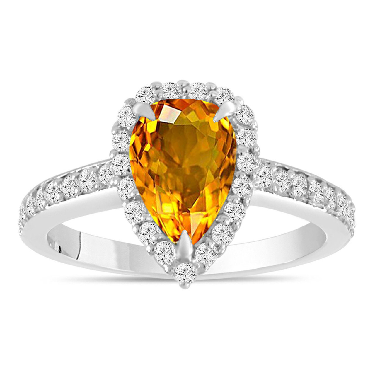 5ct Oval Citrine Diamond Accents Engagement Ring 14K White Gold