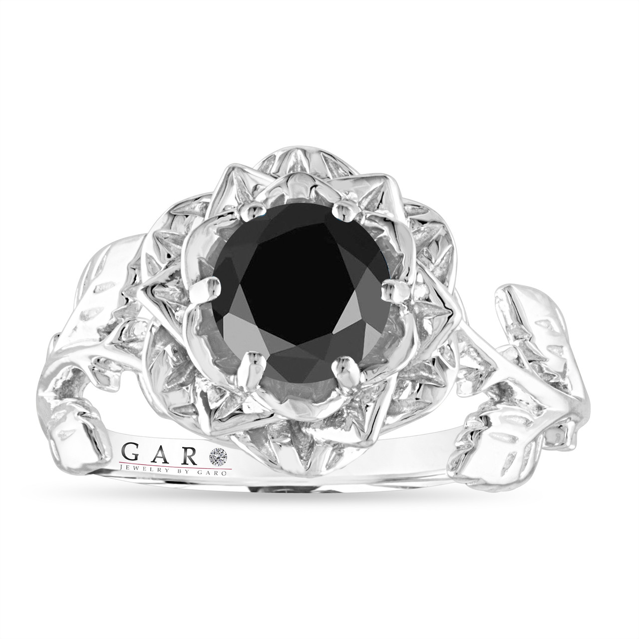 Carat Black Diamond Unique Engagement Ring, Solitaire Rose