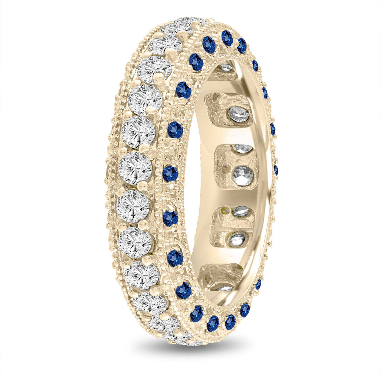Sapphire and Diamond Eternity Wedding Band, Mens Diamond Wedding