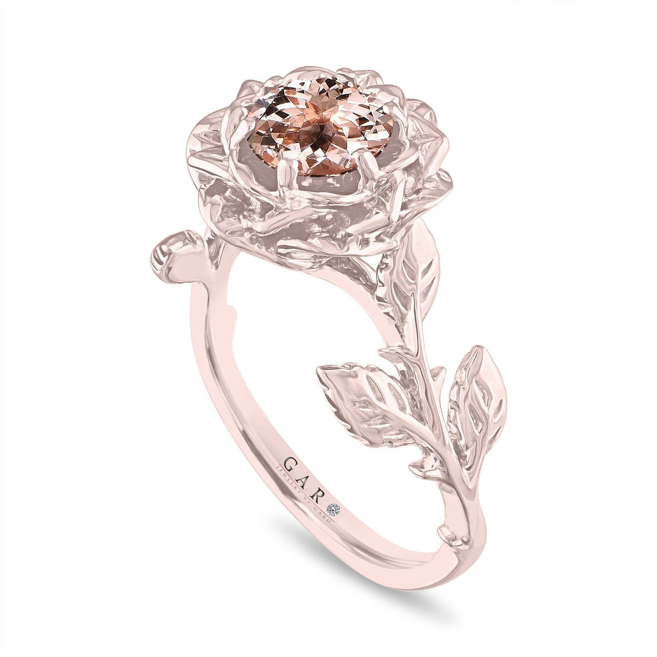 Morganite Floral Engagement Ring Rose Flower Ring Unique Leaf 1 Carat 14k White Gold Or Rose 