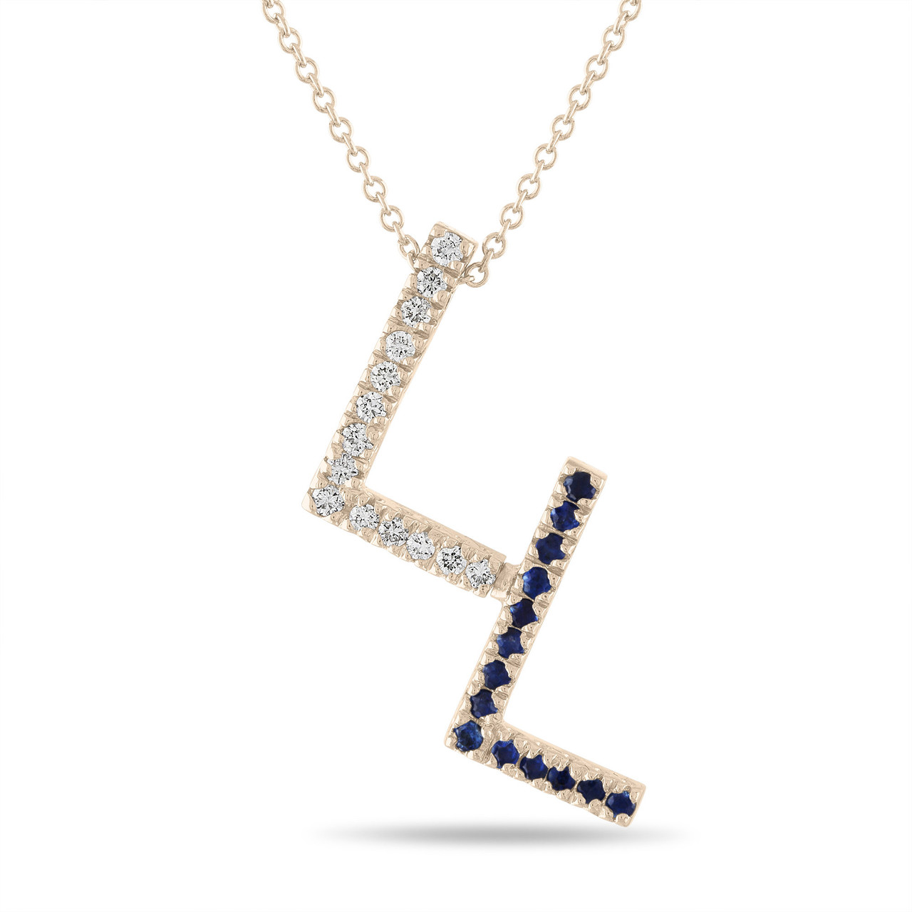 Diamond and Sapphire Initial Pendant Necklace, Unique Letter