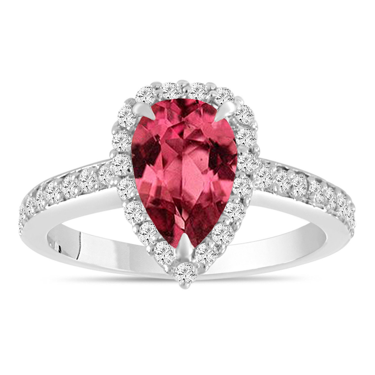1.66 CTW Pear Shape Pink Tourmaline and Diamond Ring in 14K White Gold