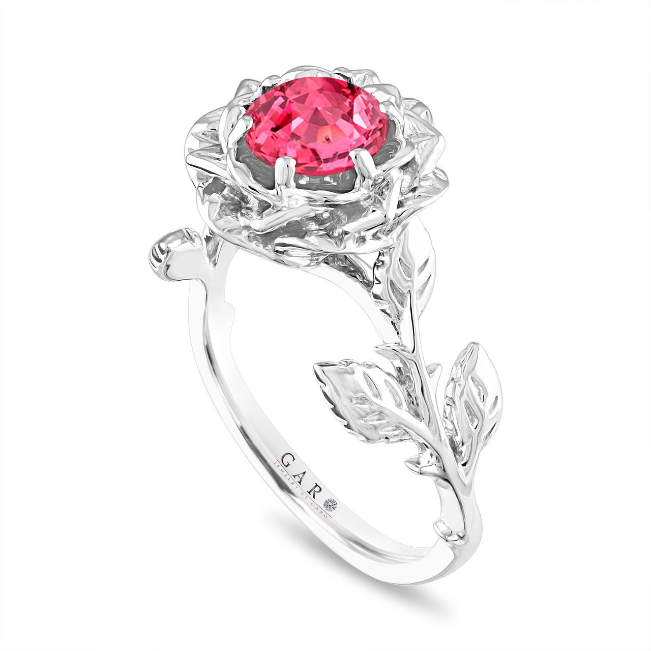 White Gold, Pink Sapphire and Diamond Flower Motif Ring