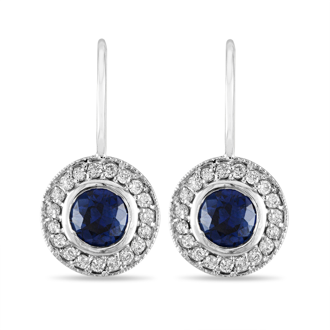 Lever Back Sapphire Earrings, Diamonds Drop Earrings, Platinum 0.92 ...