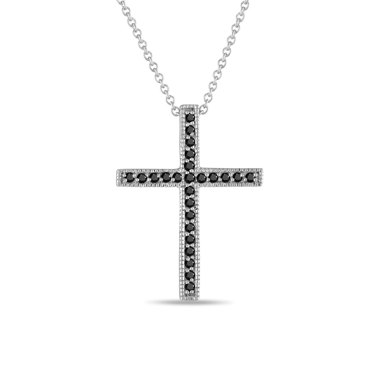 Black Diamond Cross Pendant, Cross Necklace, 0.25 Carat 14K White