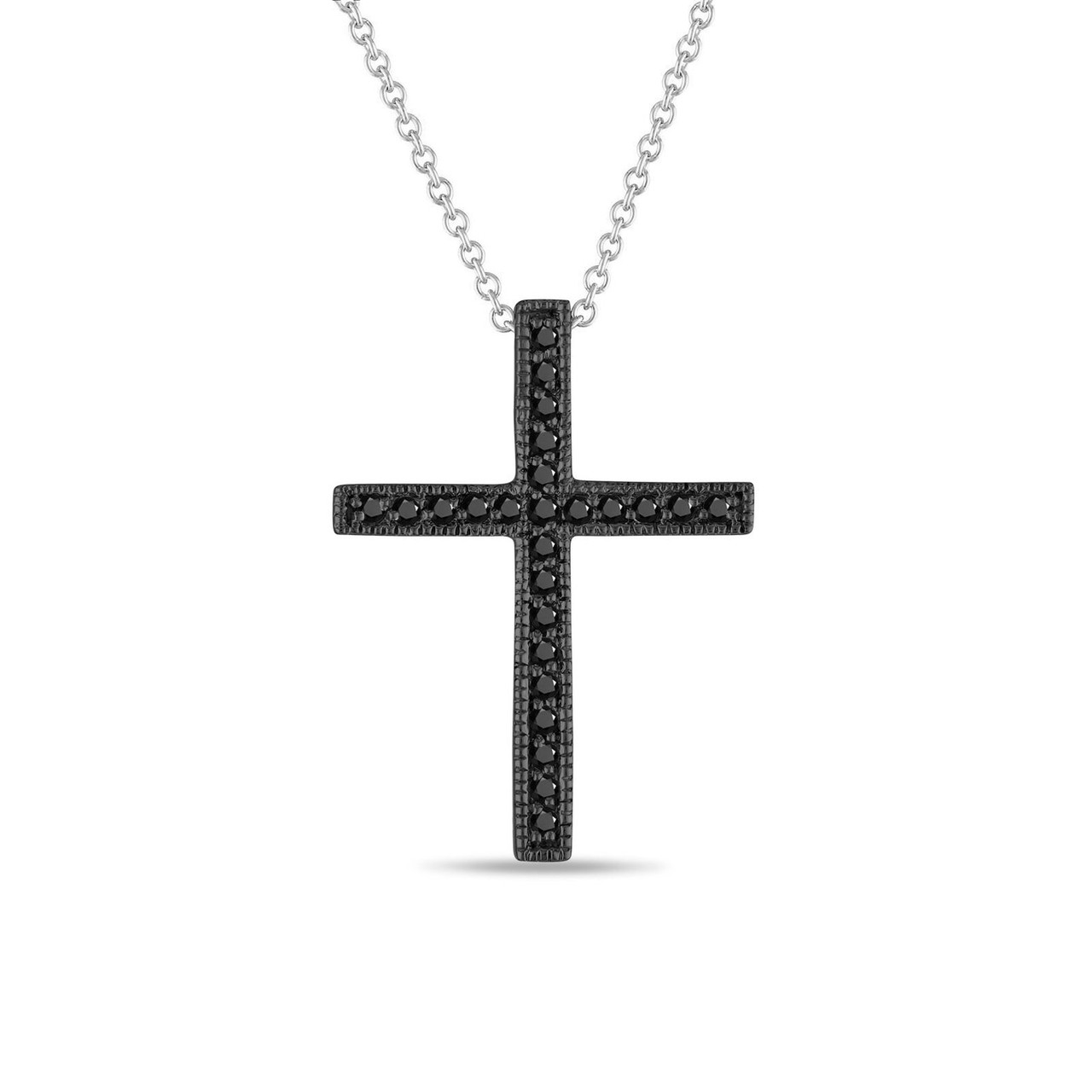 Black Diamond Cross Pendant, Vintage Cross Necklace, 14K Black