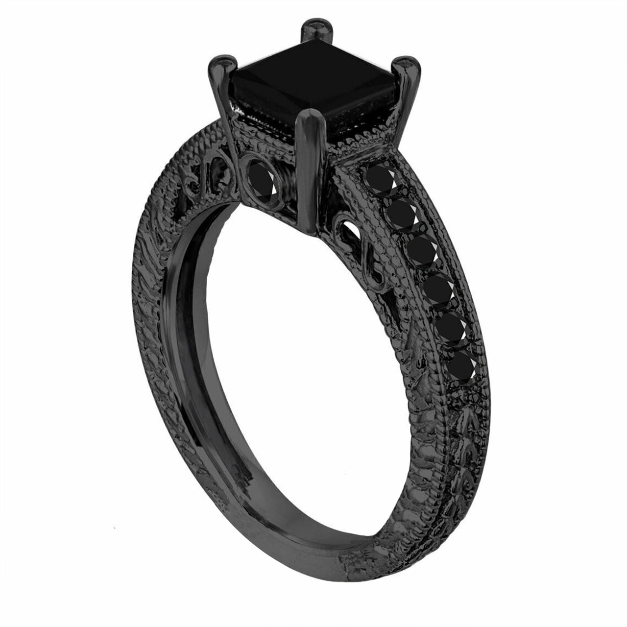 Princess Black Diamond Engagement Ring | 14k White Gold – Liori Diamonds