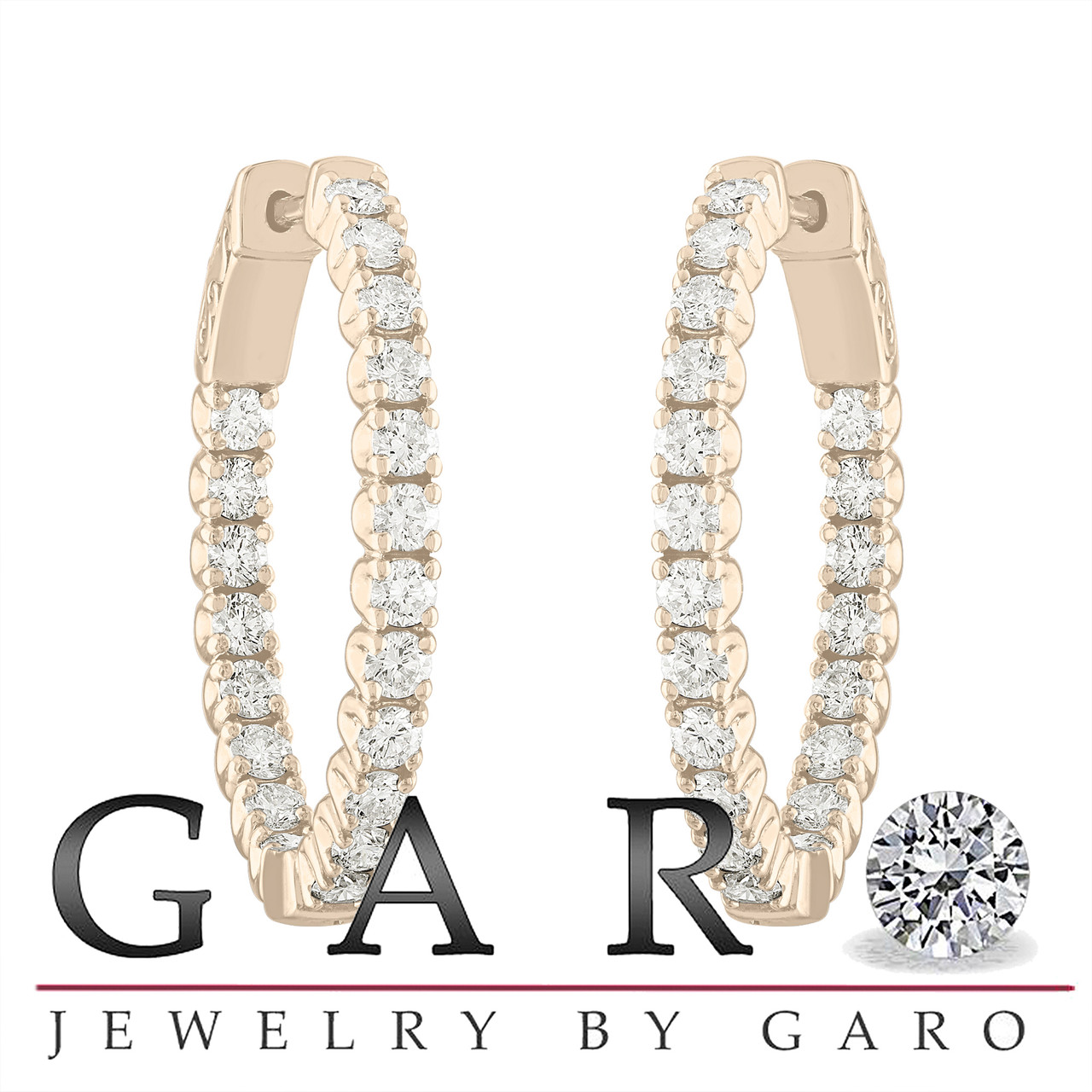 14k Solid Two-Tone Italian Gold Oval Hoop Earrings - Diamond Cut (20mm X 15mm)