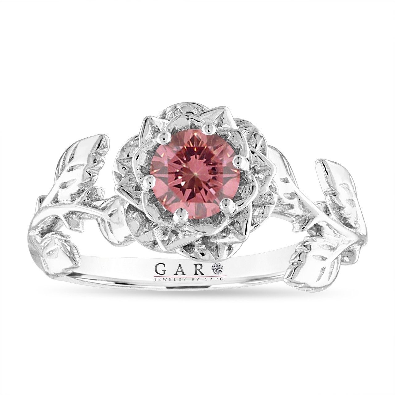 Pink Diamond Floral Engagement Ring, Unique Rose Flower Platinum