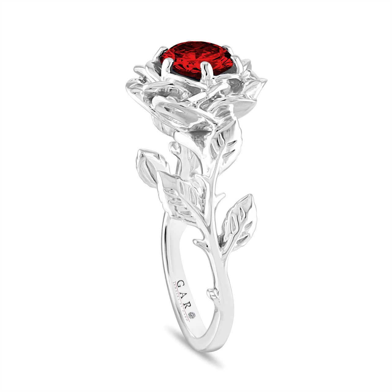 Fancy Red Diamond Floral Engagement Ring, Rose Flower Ring, Unique